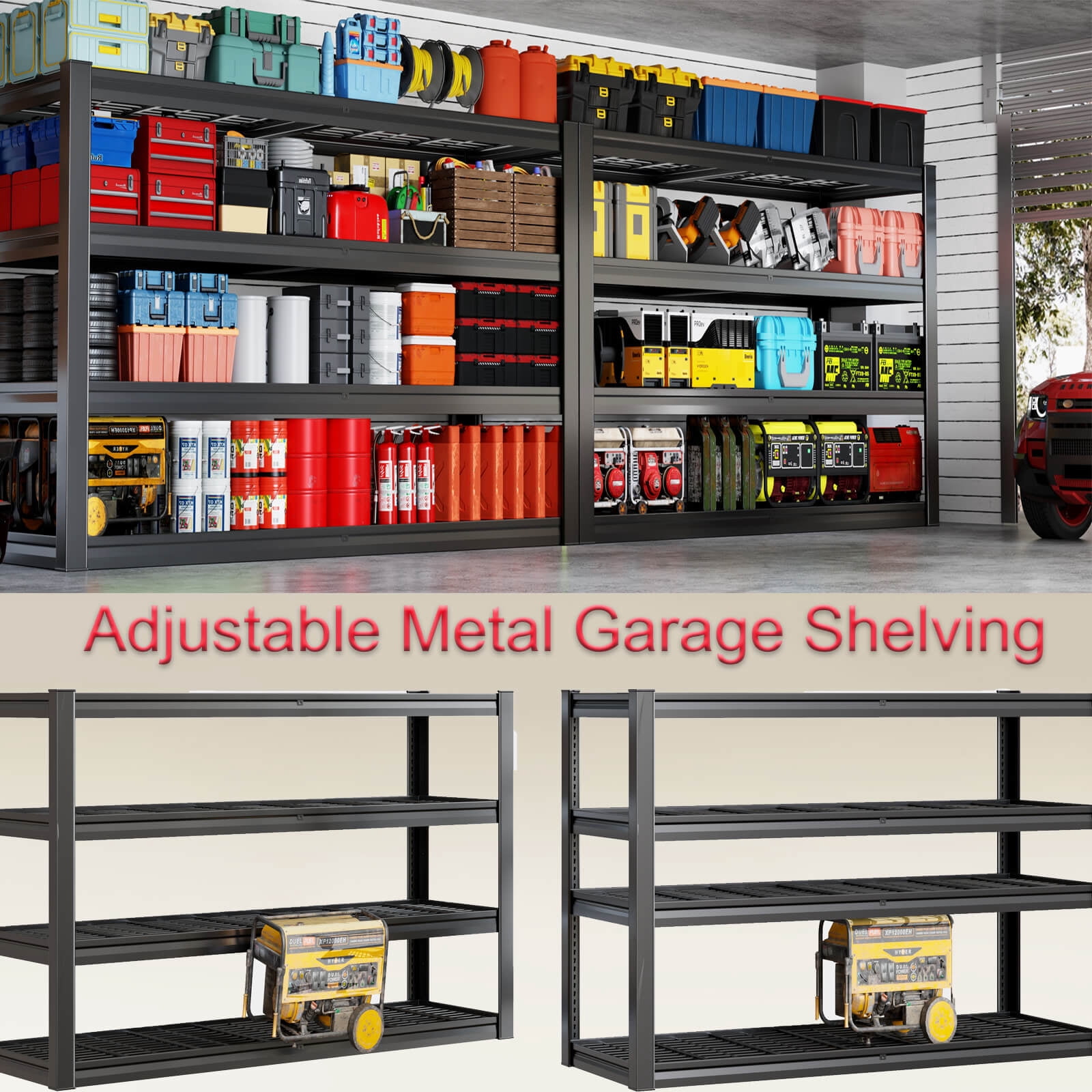 SKZNSA 4 Tier Storage Shelves, 68" W Garage Shelving Heavy Duty Metal Adjustable Garage Shelves, Shelving Units Industrial Shelving for Warehouse, 68" W x 18" D x 68" H,Black