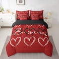 thumbnail image 2 of Homewish Black Red Love Heart Bedding Comforter Set 7 Pieces, Romantic Anniversary Full Bedding Set, Teens Adult Couple Lover Reversible Fitted Sheet Flat Sheet, Super Cozy Room Decor, 2 of 7