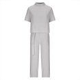 thumbnail image 5 of Feancey Women's Linen Sets Summer Casual Cowl Neck Short Sleeve Top and Drawstring Wide Leg Pants Two Piece Set Solid Color Loose Beach Travel Outfits Gray XXL, 5 of 8