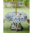thumbnail image 4 of Fsddascl Blue Beach Coastal Outdoor Tablecloth - 60 Inch Round Dining Table Cover, Nautical Seaside Coral Starfish Waterproof Outdoor Table Cloth with Umbrella Hole & Zipper for Picnic/Patio/Party, 4 of 7
