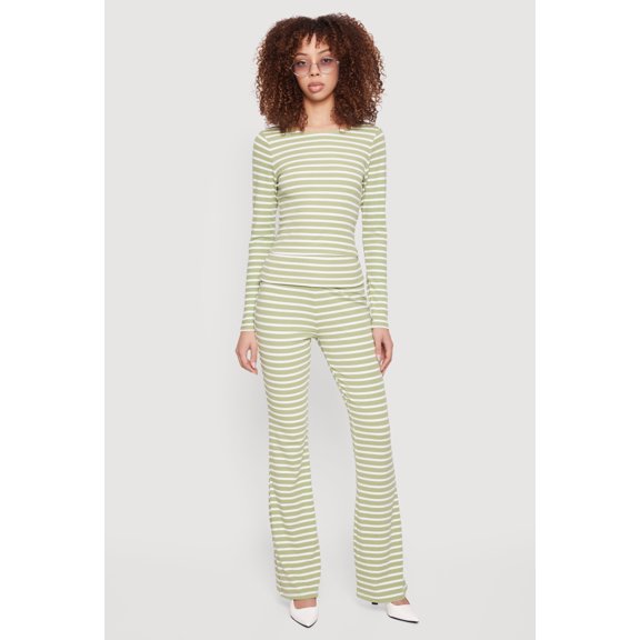 Women's Striped Fold Over Flare Pants