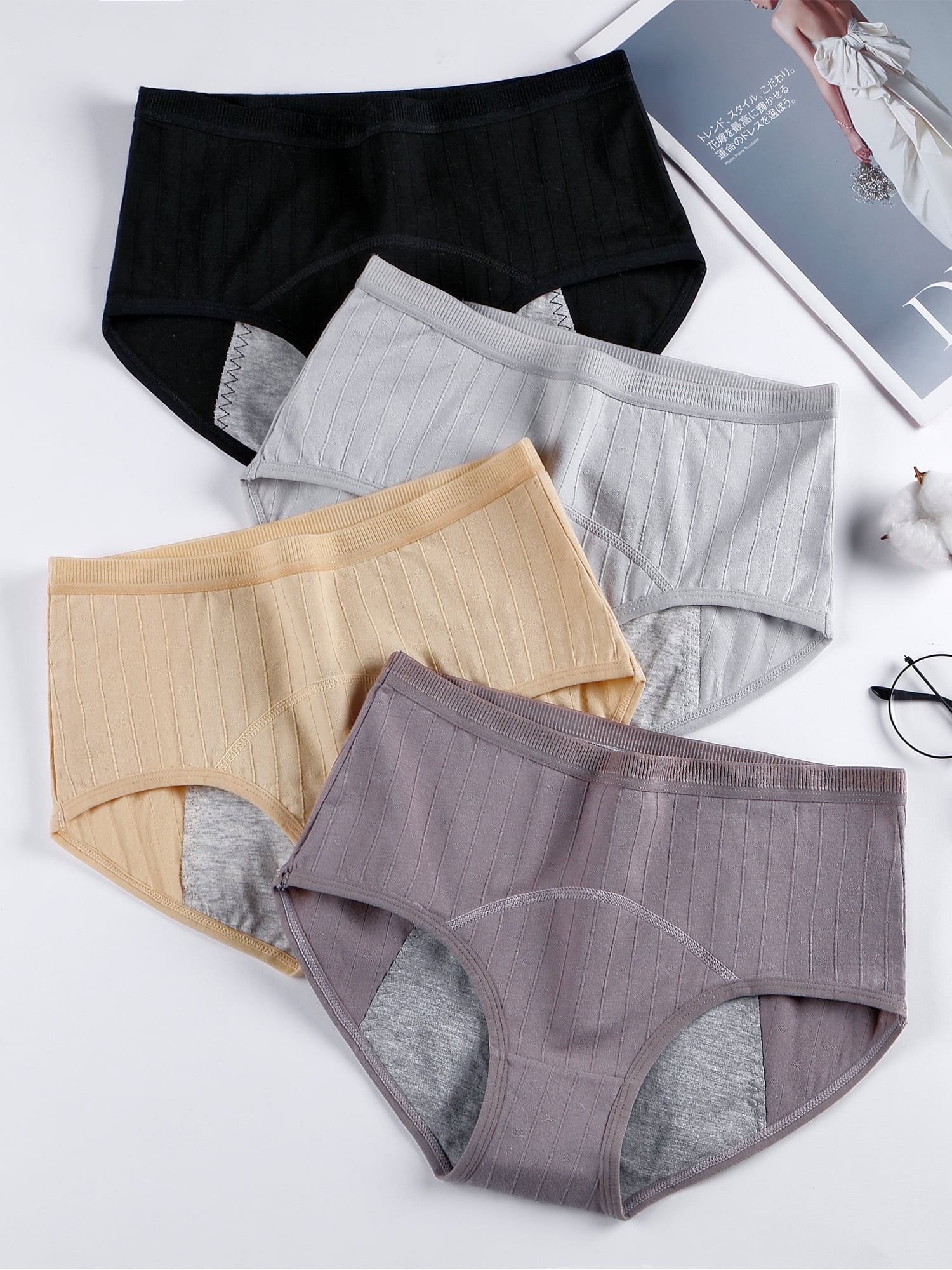 LJVOGUES 4 Pack Period Underwear for Women Heavy Flow High Waisted Menstrual Panties Teens Cotton Postpartum Hipster - Walmart.com