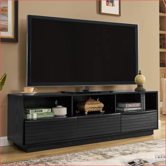 TV Furniture | 63” Mid-Century Farmhouse TV Stand for 75” TVs | Solid Wood MDF, Black