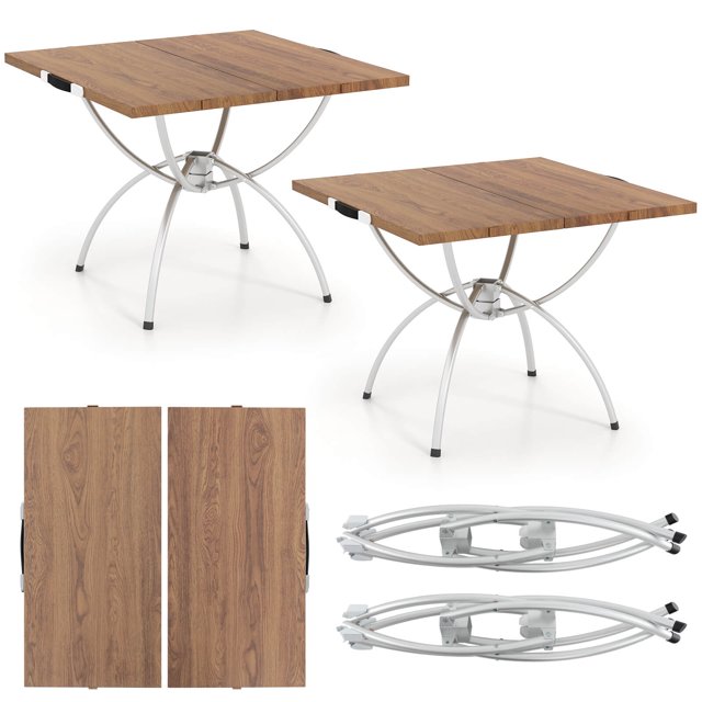 Costway 2 Pack Folding Camping Table with Wood-grain Tabletop Aluminum Frame Carrying Bag