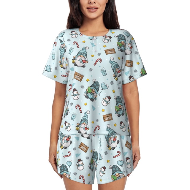 Fotbe Winter Wonderland Light Blue Conjunto de Pijama Estampado para Mujer, 2 Piezas, Ropa de Dormir con Camiseta de Manga Corta y Shorts Suaves-Medium
