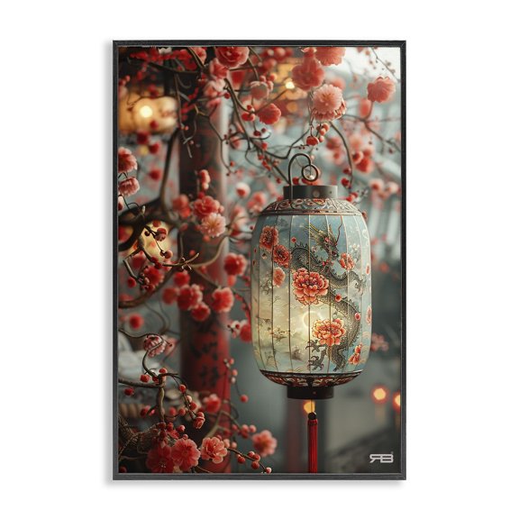 Stupell Industries Florals with Asian Motif Botanical & Floral Painting Black Framed Art Print Wall Art, 16 x 24