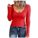 thumbnail image 1 of Camiseta básica de manga larga con cuello redondo y tejido acanalado ajustado para mujer - Poliéster - S-XL, 1 of 6