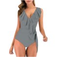 thumbnail image 1 of TIMIFIS Women's V Neck One Piece Swimsuit Ruffled Lace Up Monokini, 1 of 5
