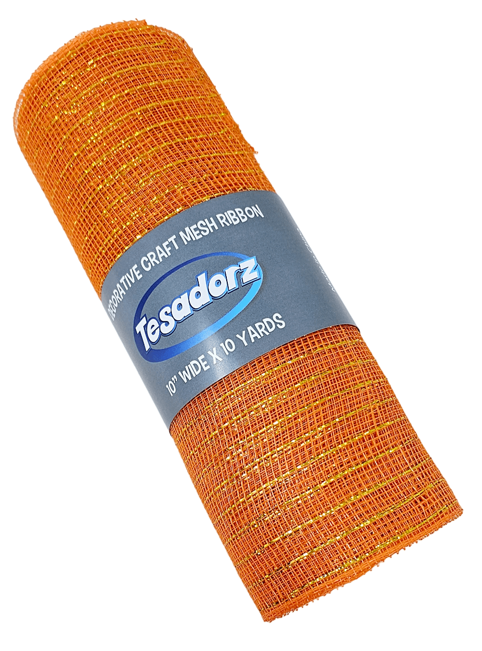 Tesadorz 10" Metallic Deco Mesh Ribbon Rolls - Orange, Purple, Black