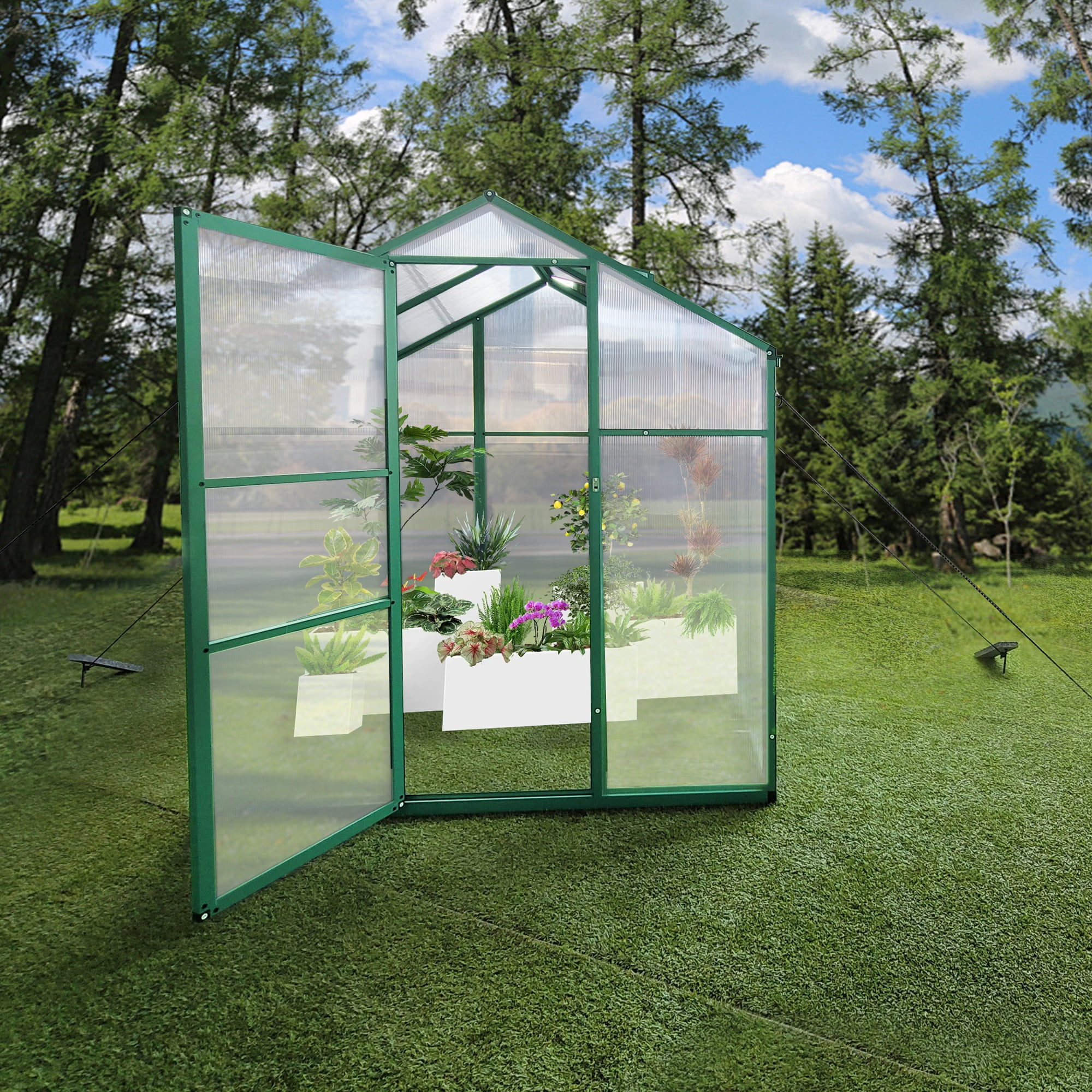 6x4 FT Polycarbonate Gain Height Windproof Aluminum Greenhouse, Heavy Duty Walk-in Greenhouses for Outdoor Backyard in All Season