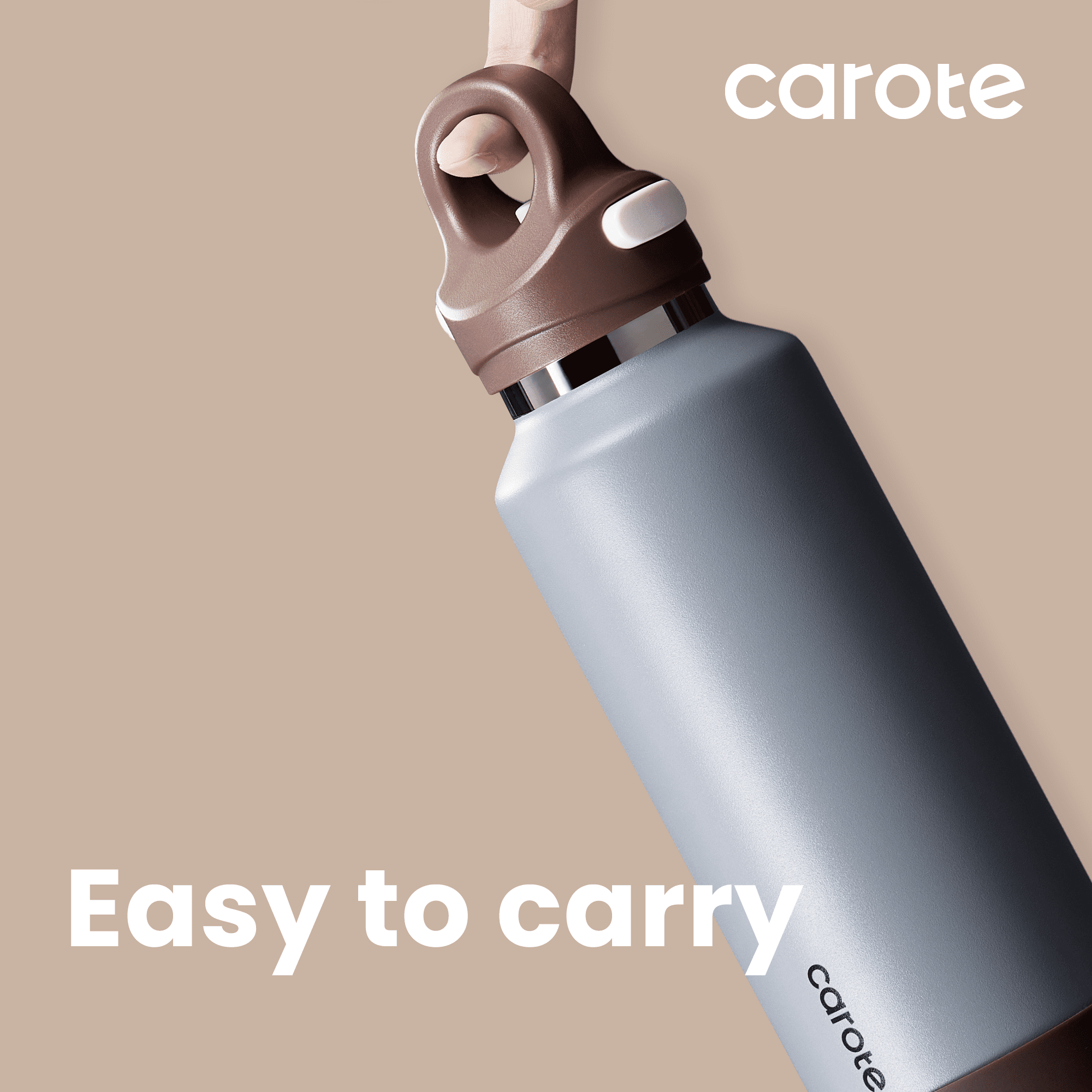 Carote 2-Pack One-Click-Open Insulated Stainless Steel Water Bottle Set, 20 fl oz, Gray & Brown