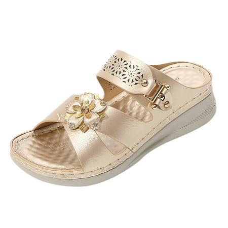 

Women s Wedge Slides Sandals Comfortable Platform Walking Sandal Glitter Rhinestone Flower Slip On Open Toe Slippers