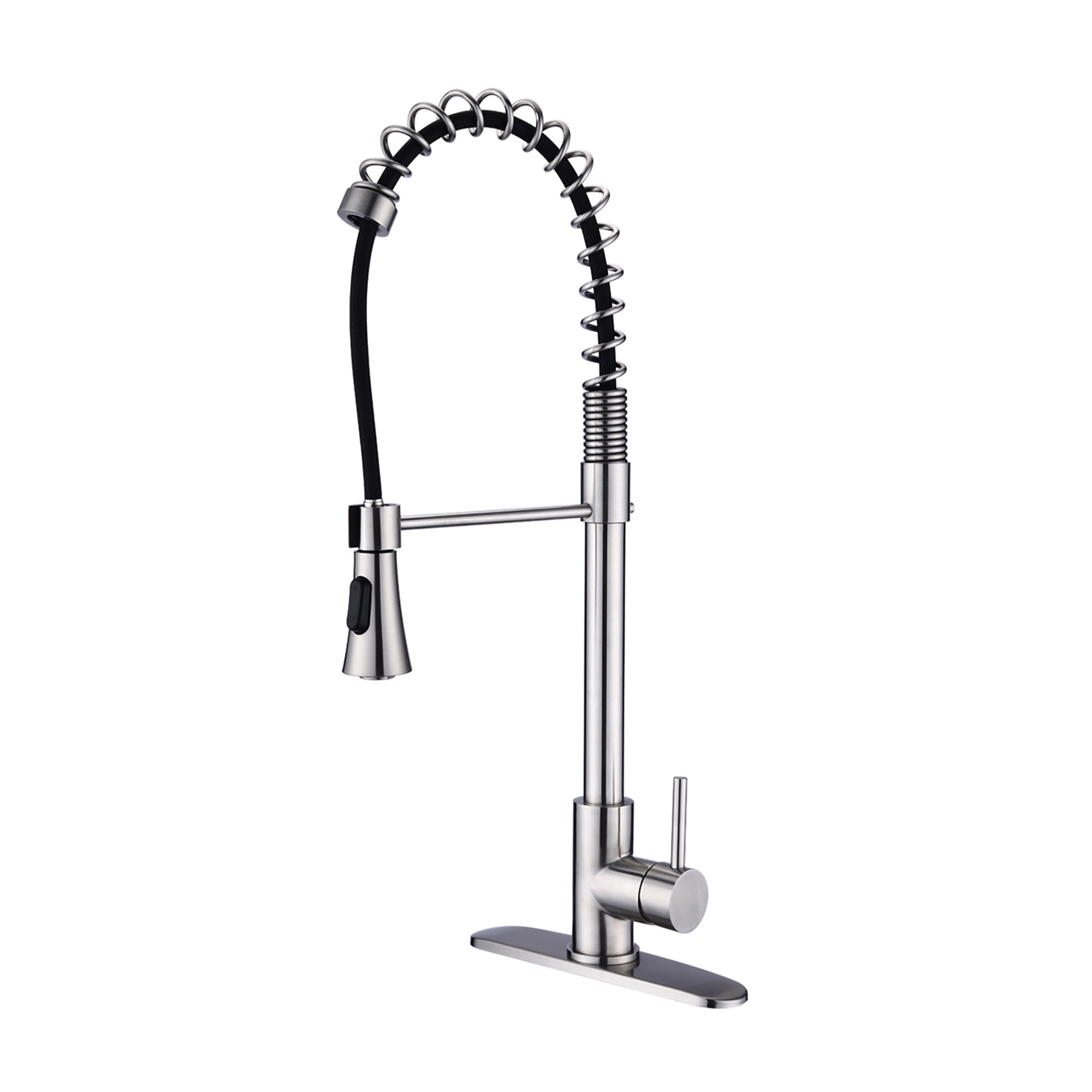Brushed Nickel Single Handle Commercial Modern Spring High Arc Kitchen Faucet Water Filter System Bends as You Want