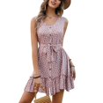 thumbnail image 1 of Vestido sin mangas de mujer con estampado de lunares y cuello en U, vestido de verano con dobladillo con volantes y correa en la cintura con un solo pecho, 1 of 8