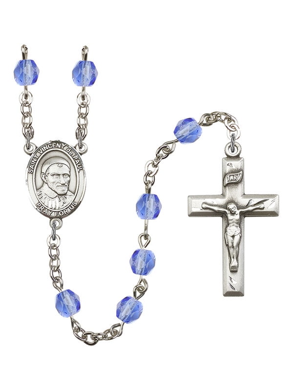 and 1 3/4 x 1 inch Crucifix St Vincent de Paul Rosary with 6mm Hematite Beads Silver Finish St Gift Boxed Vincent de Paul Center 