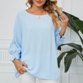 thumbnail image 4 of HAiming Womens Casual Tops Oversized Solid Color Ruffled Long Sleeve Round Neck Pullover Shirts Loose Tee Blouse, 4 of 8