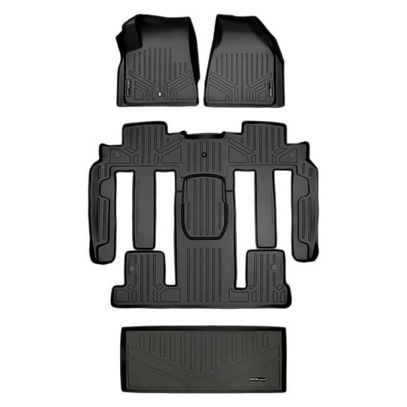 Smartliner SA0043-B0326-E0162 3 Rows Behind Floor Mats & Cargo Liner Set with 2nd Row Bucket Seats for 2007-2008 GMC Acadia, Black