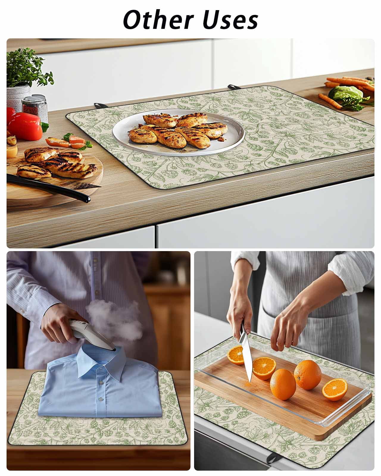 Stove Top Covers for Electric Stove, Sage Green Flowers Glass Stovetop Cover Protector, Rustic Pastoral Botanical Floral Leaf Induction Cooktop Protector Oven Mat for Kitchen Countertop 24"x21"