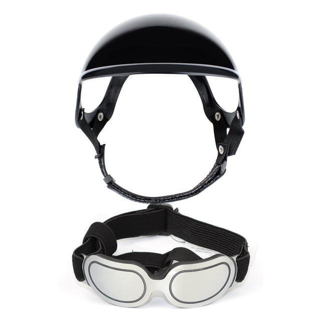 Casco para cachorros, gafas protectoras UV, correa ajustable para perros, casco resistente al viento y a la nieve, máscara para los ojos para montar a caballo para perros