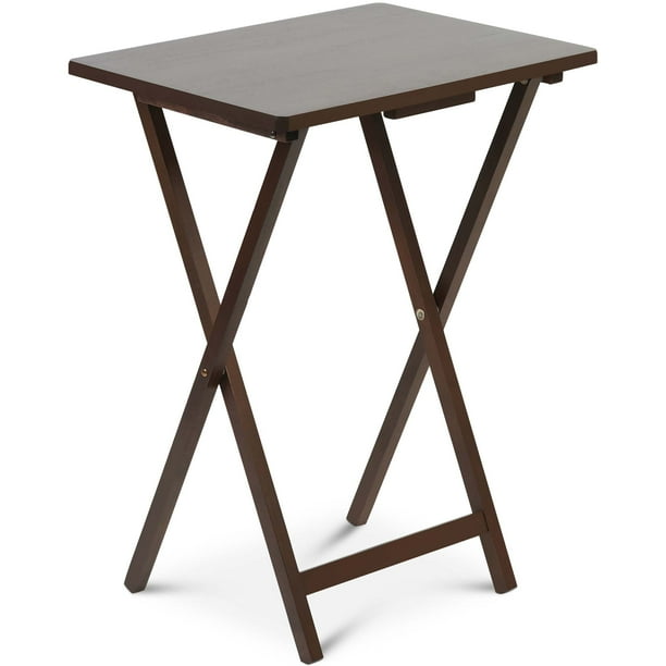 PJ Wood Single Folding TV Tray & Snack Table Dark Walnut
