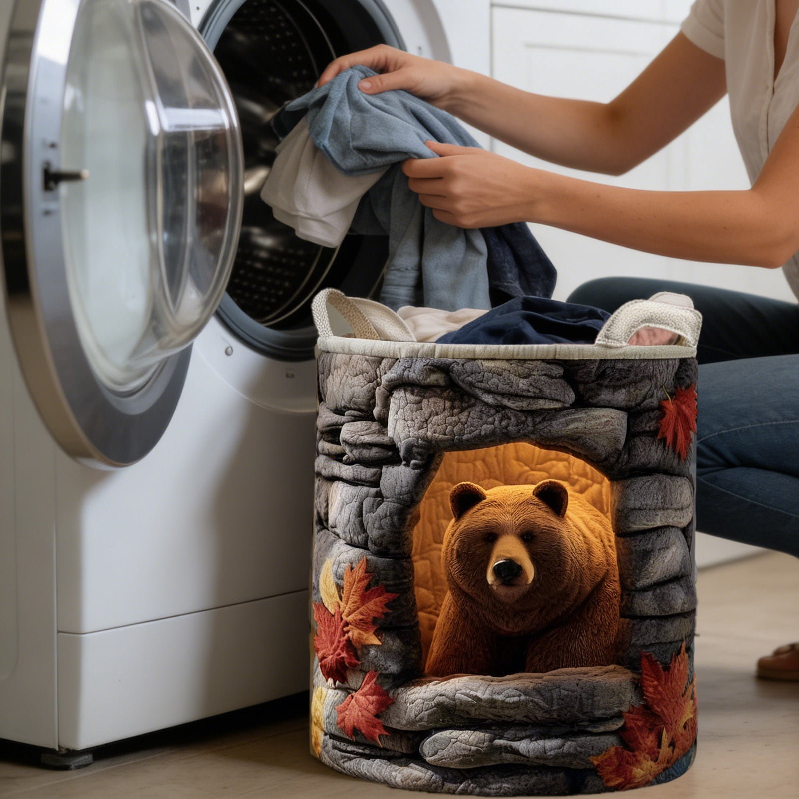 Quilted Laundry Boho Cat Animal Storage Hamper for Nursery Bedroom Laundry Room Sturdy Laundry Hamper with Handles for Home Storage and Laundry Organization Freestanding Utility
