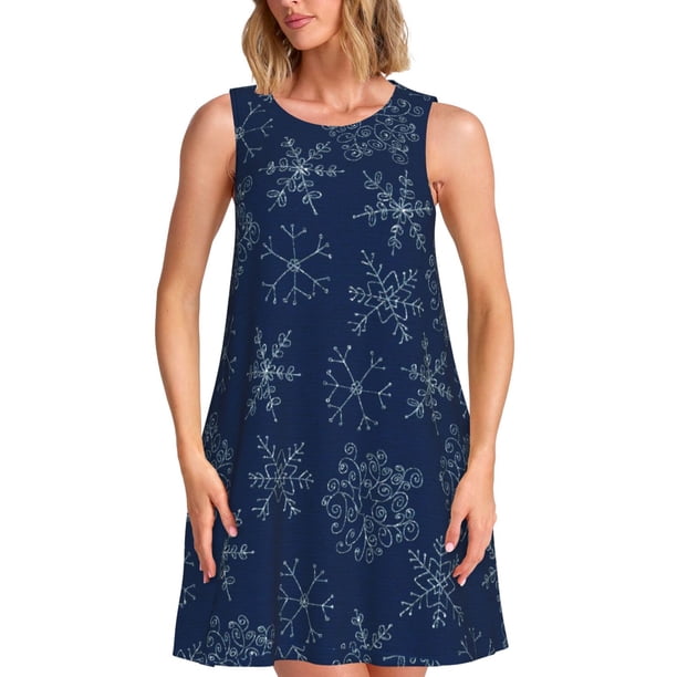 Disketp Snowflake Dark Blue para Vestido sin Mangas para Mujeres, Vestidos de Verano para Mujeres, Casual y Holgado para la Playa