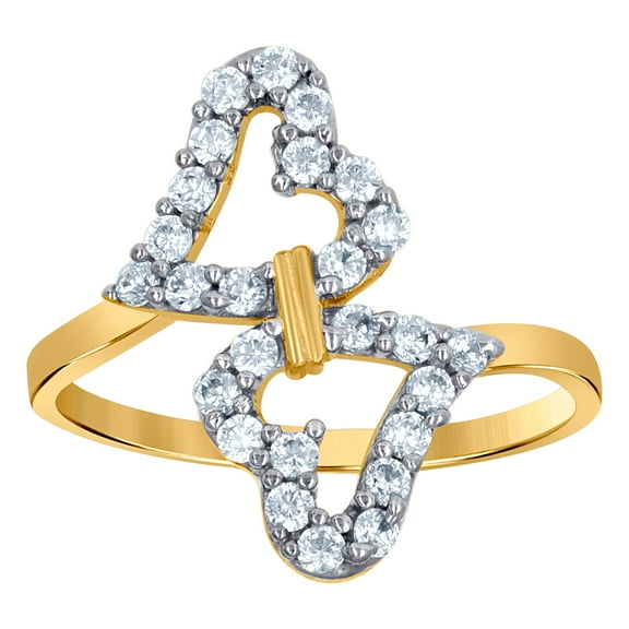 10k Two-tone Gold Cubic Zirconia Womens Double Love Hearts Engagement Ring 17.5x1.2mm Wide Statement Ring for Women