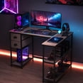 thumbnail image 2 of 48" L Shaped Office Desk Charging Station & 2 Fabric Drawers, Corner Computer Desk with Open Shelf for Home Office Gaming, Oak, 2 of 10
