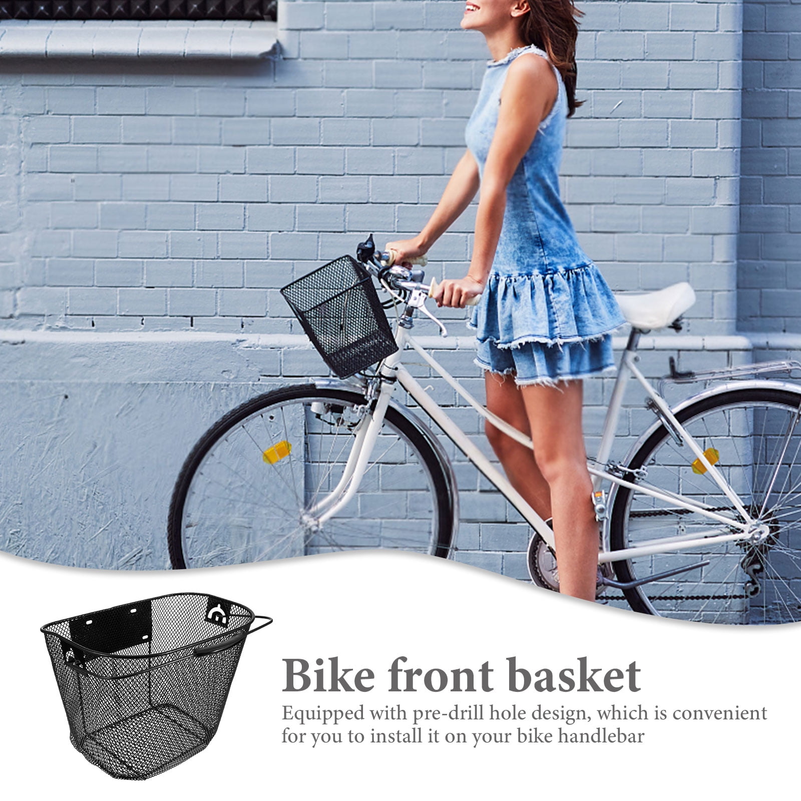 TABLZONE Metal Front Bike Basket with Handlebar Storage, Black - Cycling Accessory for Secure Carrying