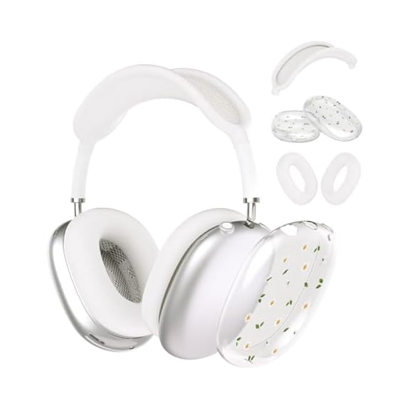 Eryueer Silicone Case Cover compatible with AirPods Max Headphones, Clear Daisy Soft TPU Ear Cups Cover/Ear Pad Case Cover/Headband Cover compatible with AirPods Max (2024/2020), Clear