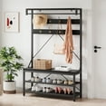 thumbnail image 4 of Coat Rack Shoe Bench, Hall Tree Storage Bench, Wood Accent Shoe Rack with Storage Shelf Hanging Bar and 8 Hooks for Entryway, 4 of 6