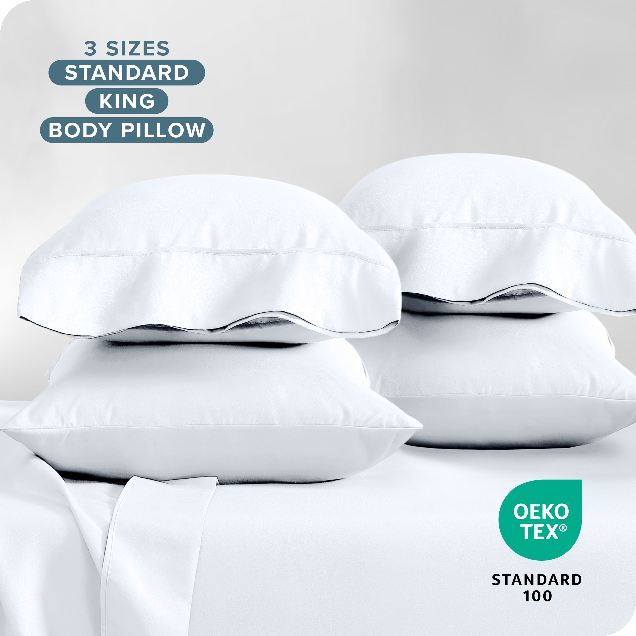 Bare Home Pillowcase Set - Premium 1800 Collection - Double Brushed - Ultra Soft - Standard Size, White, 4 Count