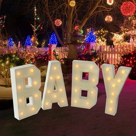 White "Baby" Light Up Marquee Letters, LED Powered, Freestanding or Wall-Mounted, Perfect for Children's Bedrooms, Nurseries, and Play Areas