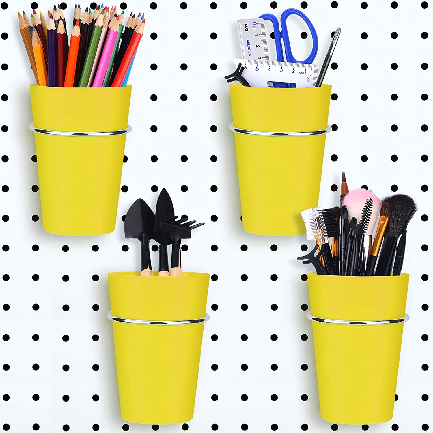 4 Set Pegboard Bins with Rings, Pegboard Metal Hooks Pegboard Cups Holder Pegboard Organizer