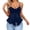 Navy, variant on Summer Lace Mesh Spaghetti Strap Tank Tops Fashion Drawstring Front V-Neck Backless Irregular Ruffle Hem Camisole Ladies Lightweight Casual Sleeveless Cami Top Red M