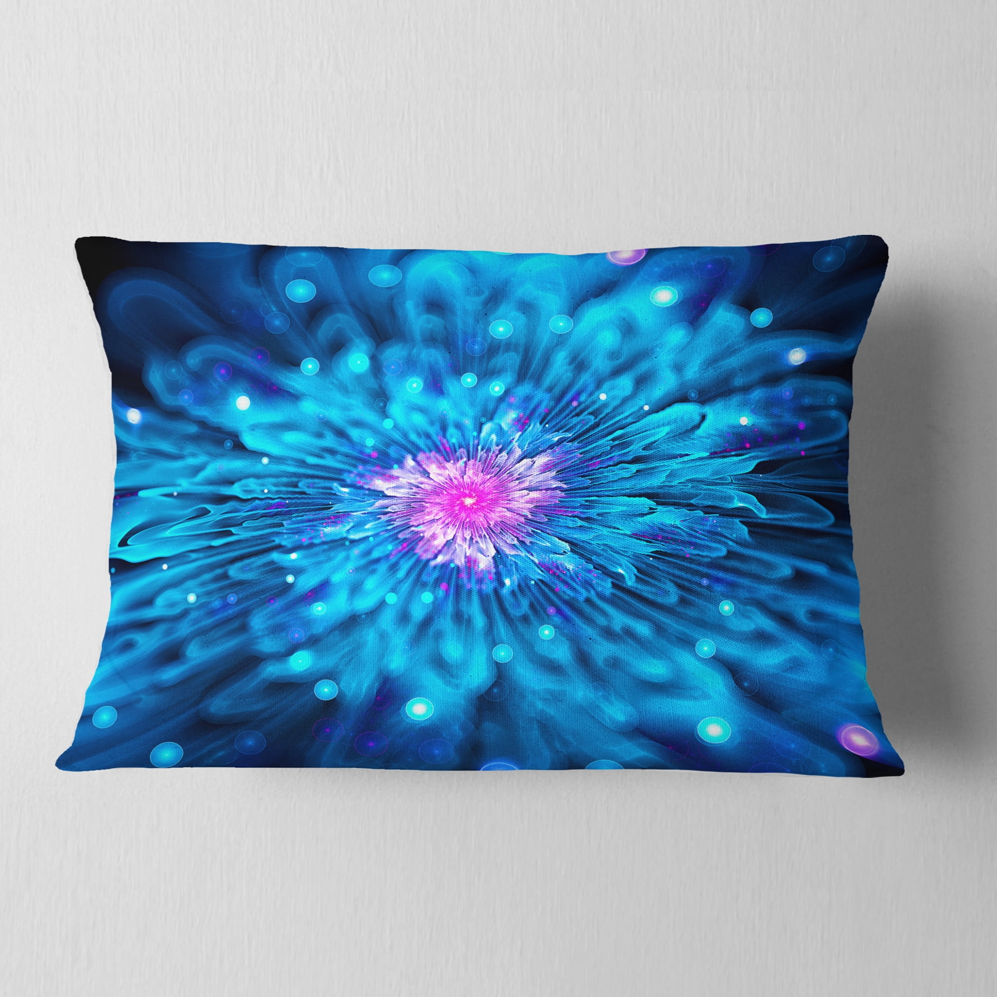 Designart Magical Blue Glowing Flower - Floral Throw Pillow - 12x20