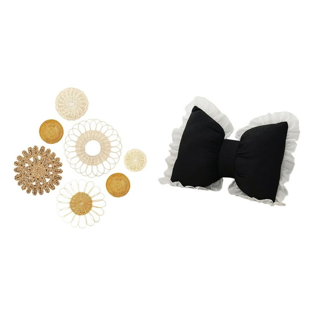 Adorno de pared de ratán tejido, colgante decorativo, cojín con forma de lazo, suave y artesanal, ideal para sala de estar, dormitorio u oficina.