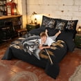 thumbnail image 4 of Manfei Hunting and Fishing Bass Fish King Bedding, Vintage USA Flag King Bed in a Bag, Black Brown Beige, Black Reversible 7-Piece, 4 of 6