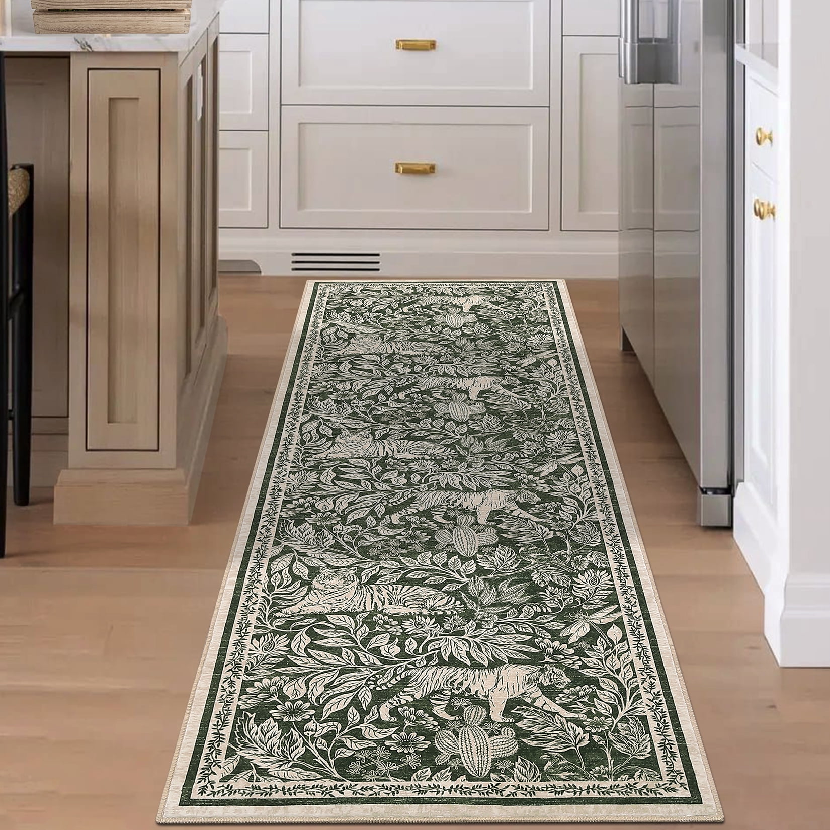 Garvee 2'x6' Print Runner Rug, Modern Washable Living Room Rug, Non Slip Non-Shedding Botanical Floor Carpet, Soft Stain Resistant Indoor Rug for Bedroom Hallway Kitchen,Green