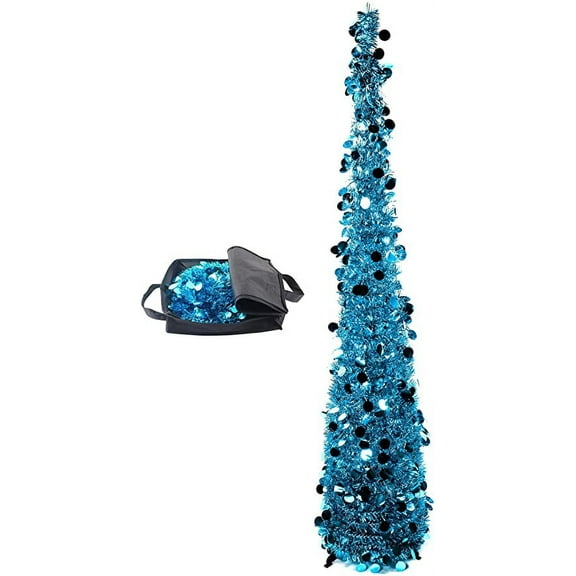 5ft Light Blue Tinsel Christmas Tree Collapsible Pop Up Christmas Tree with Storage Bag