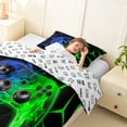 thumbnail image 4 of meiyoeat Neon Blue-Green Flame Game Controller Twin Comforter Sets for Kids Boys, Dual-Tone Geometric Gaming Bedding Set, Gamepad Reversible 2pcs, 1 Comforter and 1 Pillowcase, 4 of 6