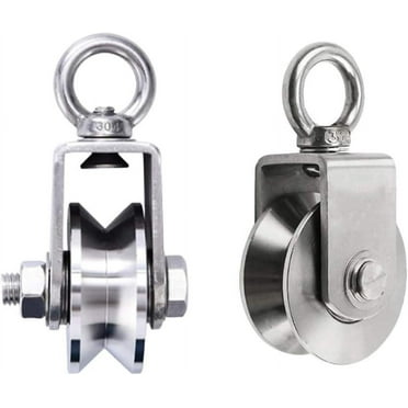 Heavy Duty Stainless Steel Pulley for Dog Runner, 304 Grade Duplex Bearing Swivel Pulley Block for Wire Rope, Suitable for Home Gym, Zipline, Load Capacity 800Lbs (2Pcs)
