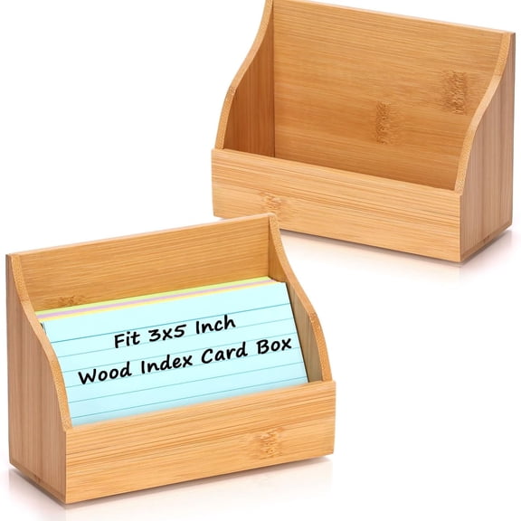 CCOCC 2Pcs Index Card Holder 3X5In Wood Index Card Box for Desk Wood Recipe Box Cards Organizer Case Display Stand Postcard Holder for Office Holds 300 Sheets