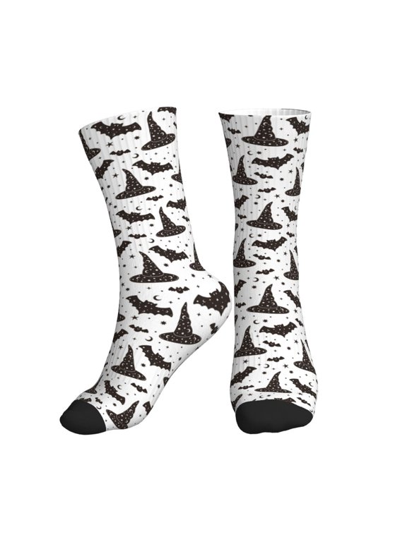 Crew Socks for Women Men Athletic - cute witch hat bat star Soft Comfort Breathable Mid-Calf Sole Running Socks Womens Men