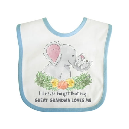 

Inktastic I ll Never Forget That My Great Grandma Loves Me Elephants Gift Baby Boy or Baby Girl Bib