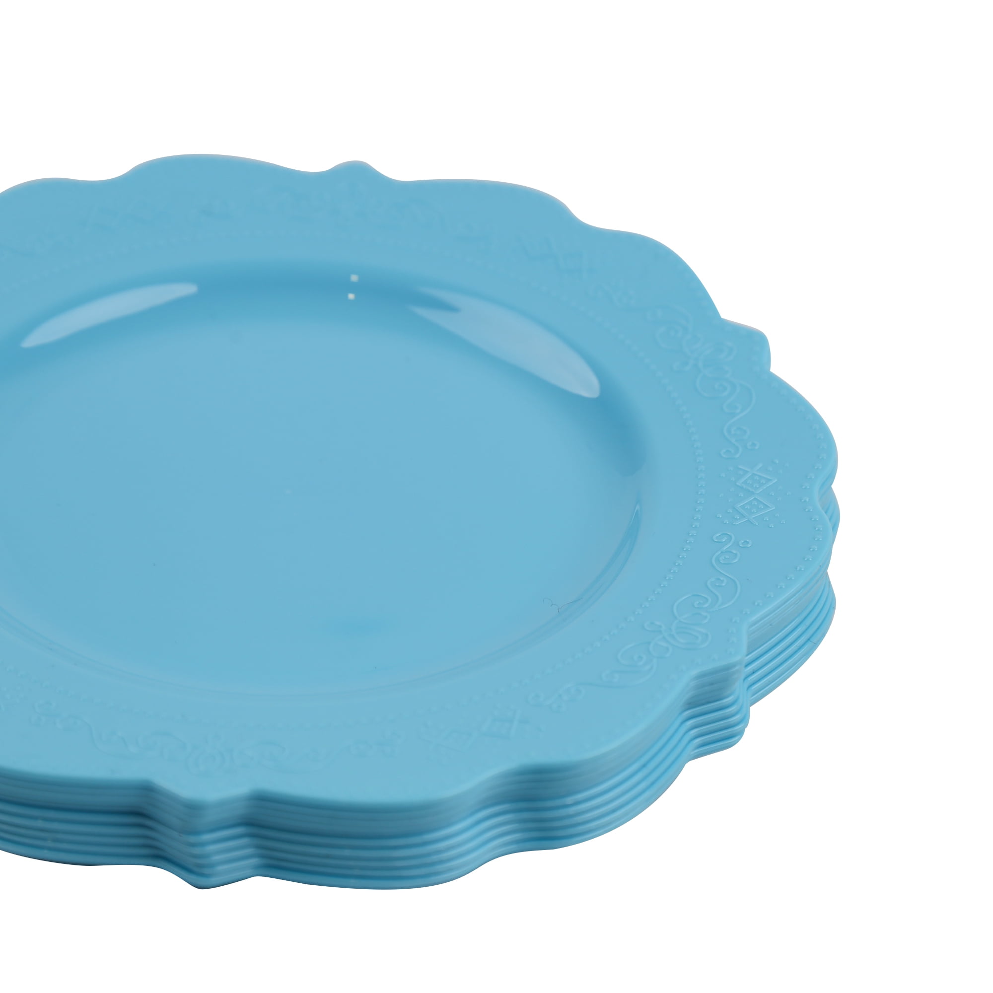 blue plastic dinner plates