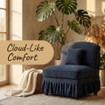 thumbnail image 2 of Newest Multi-Functional Armless Chair, Blue Chenille Sofa,Removable Skirt, Convertible 2 Styles, Includes Pillow, Ideal for Apartments, 2 of 11