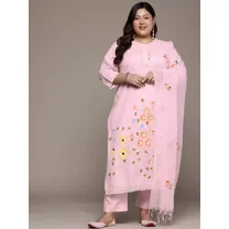 Women Designer Cotton Kurta with Pant and Dupatta Set Indian Party Wear Kurti size 46