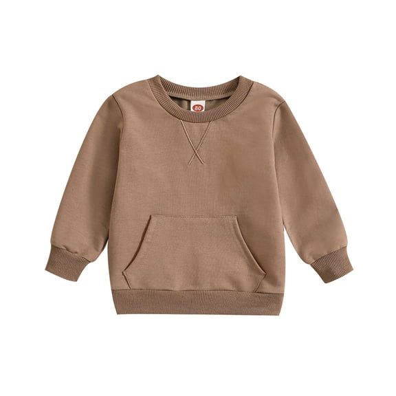 Bmisegm Toddler Sweatshirt Long Sleeve Solid Pullover Top with Pocket Cute Tops for Boys and Girls Kids Casual,Brown,2-3 Years