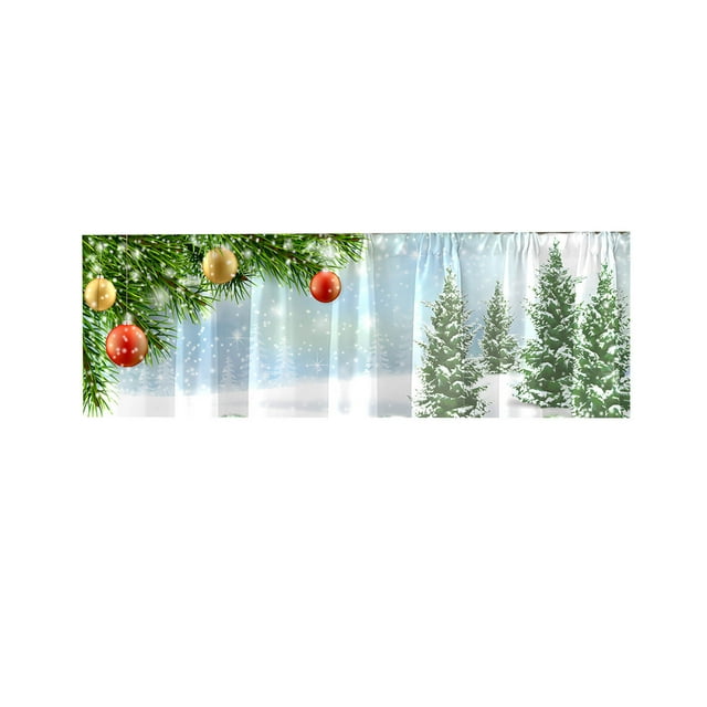 1 Pce Rideau Court Floral Multicolore Rideau de Cuisine Demi-Rideau Bordure Décoration de Petite Fenêtre de Noël Polyester Coton